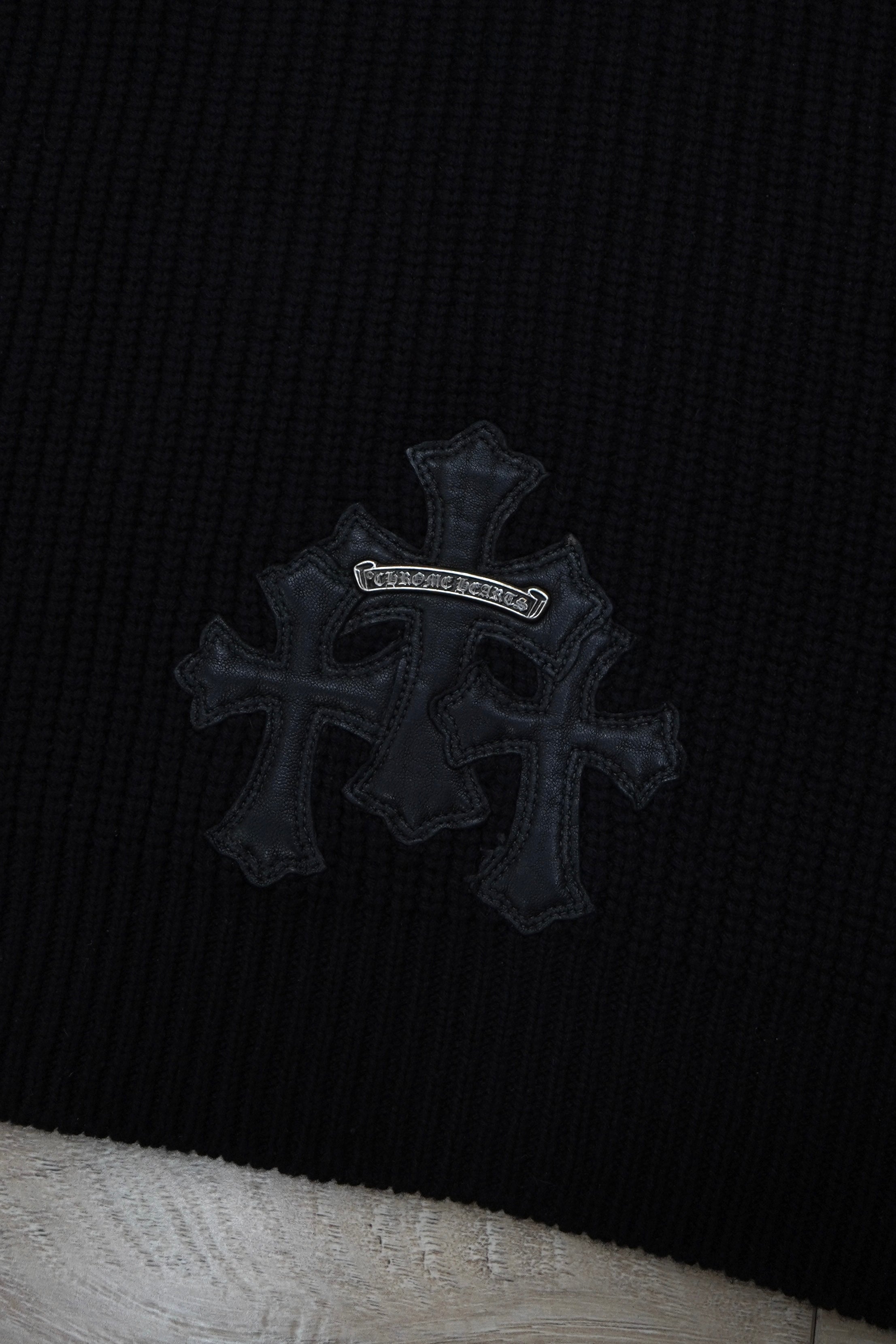 Chrome Hearts Cemetery Cross Patch Quarter Zip Cashmere Pullover