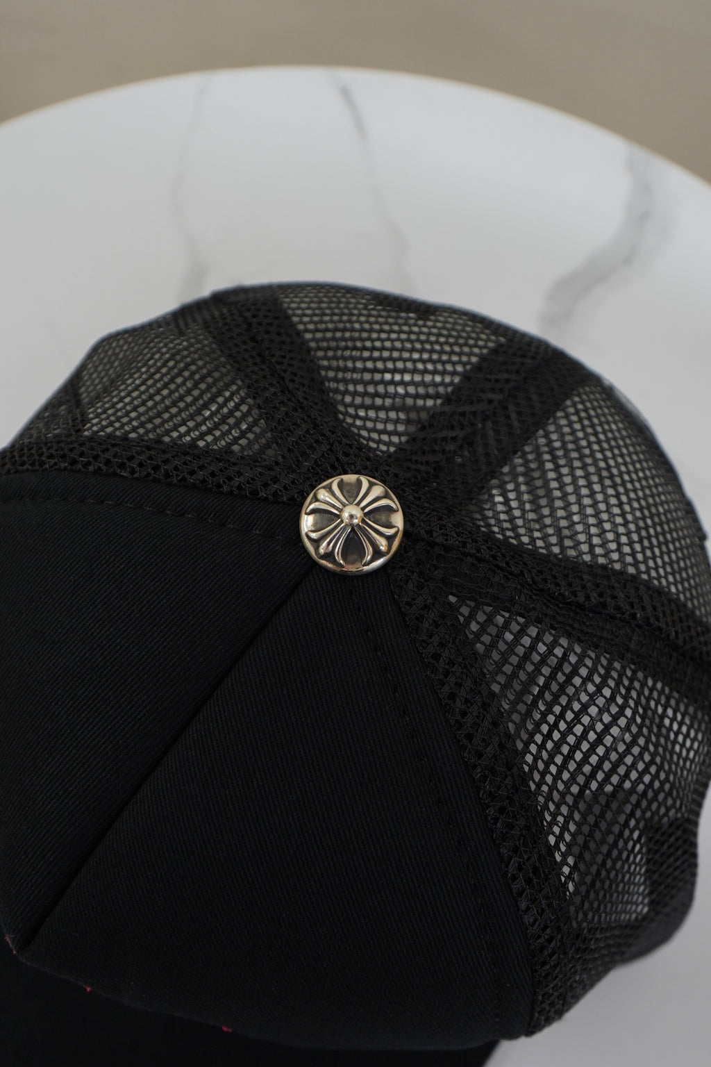 Chrome Hearts Red Cemetery Cross Trucker Hat