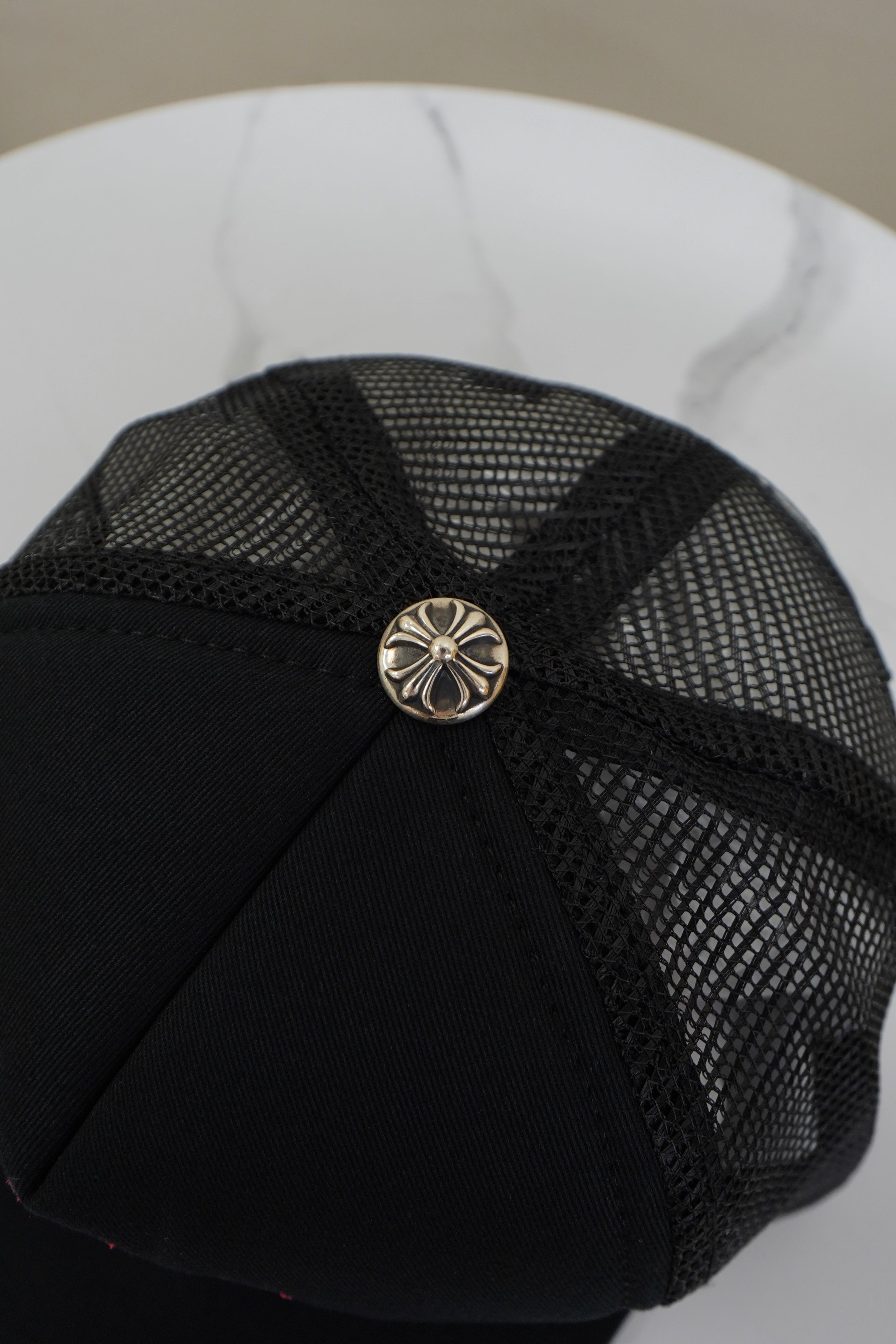 Chrome Hearts Red Cemetery Cross Trucker Hat