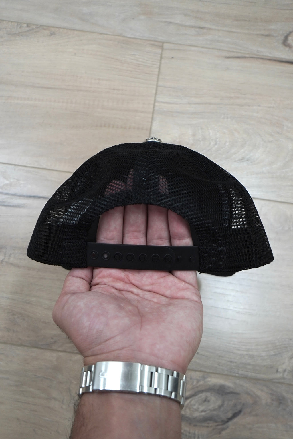 Chrome Hearts FUCK Hollywood Black Trucker Hat