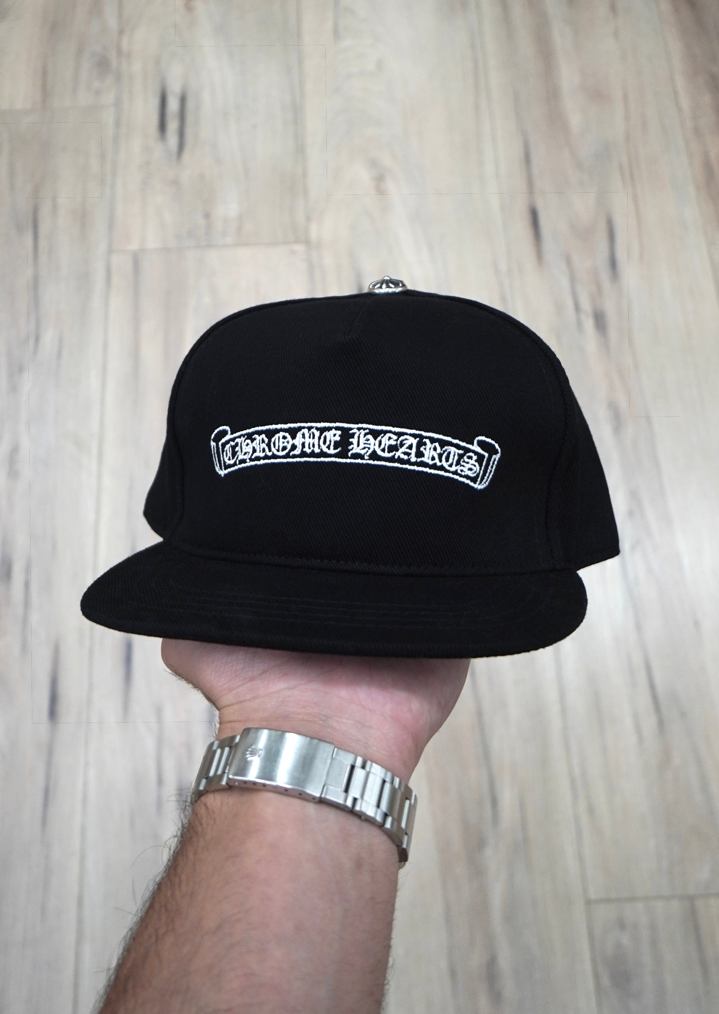 Chrome Hearts Scroll Logo Black Denim Hat