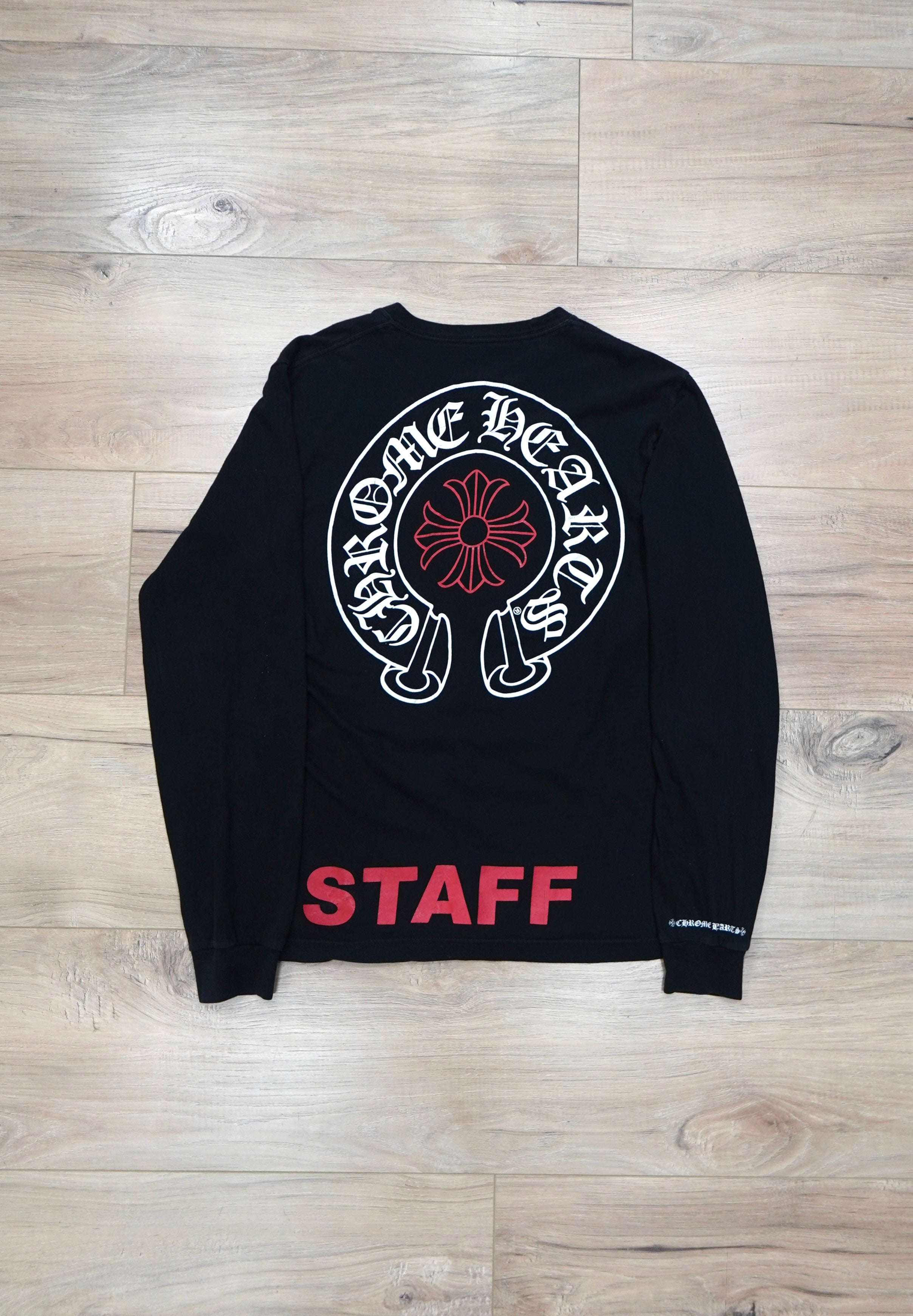 Chrome Hearts Staff Pocket Horseshoe Black Red Lon-Sleeve