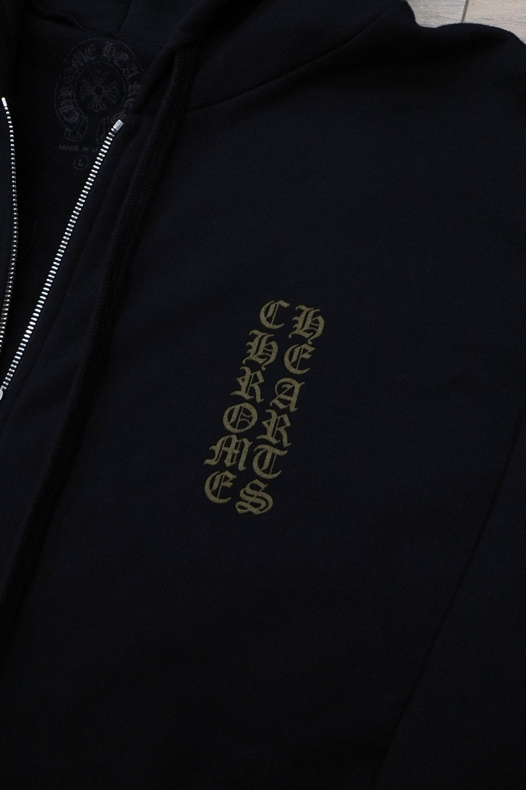 Chrome Hearts Vertical Logo Olive Black Zip Up Hoodie