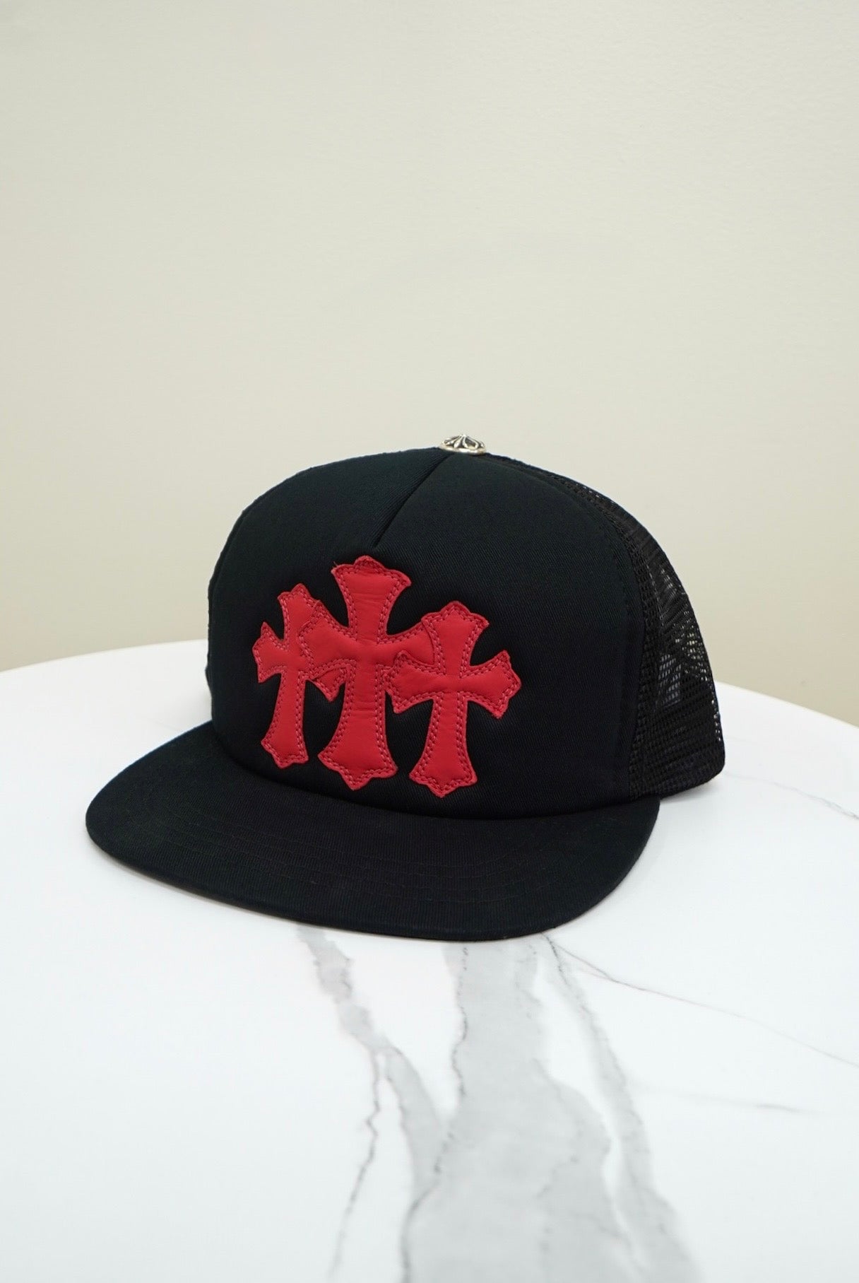 Chrome Hearts Red Cemetery Cross Trucker Hat