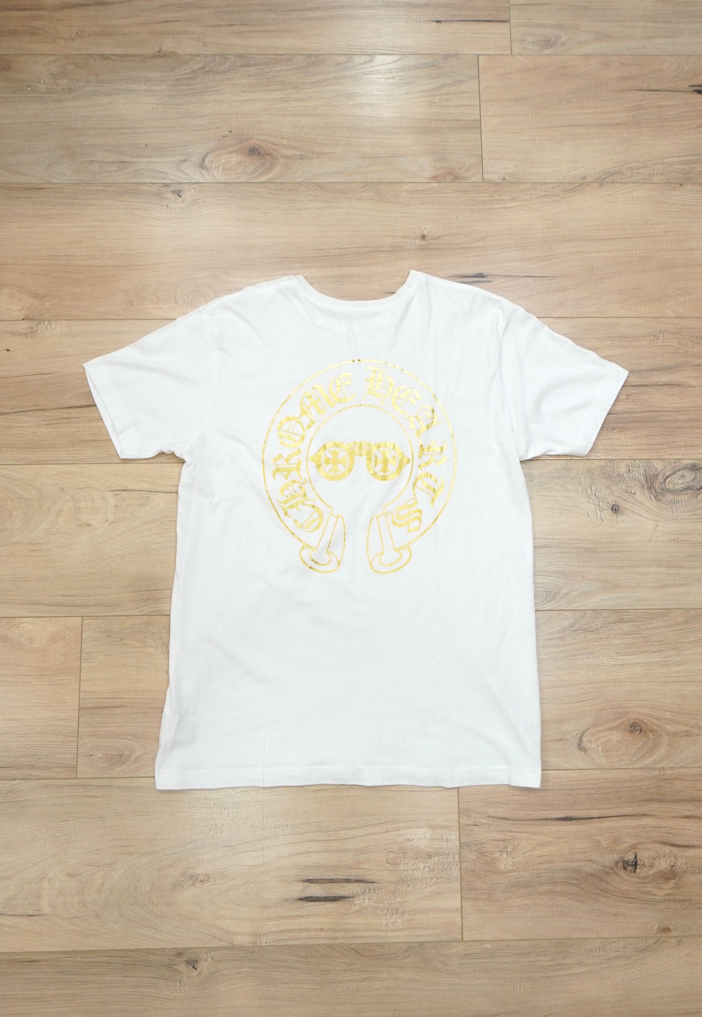 Chrome Hearts Gold Metallic Horseshoe Glasses T Shirt