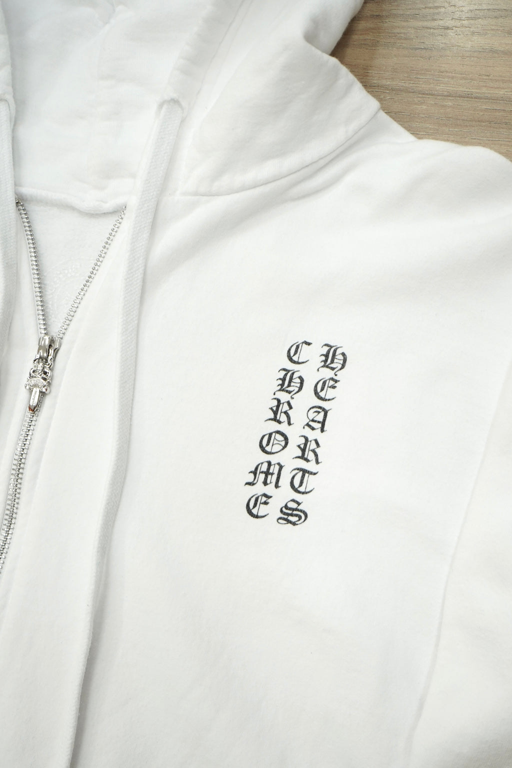 Chrome Hearts White Vertical Logo Zip Up Hoodie
