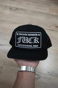 Chrome Hearts FUCK Hollywood Black Trucker Hat