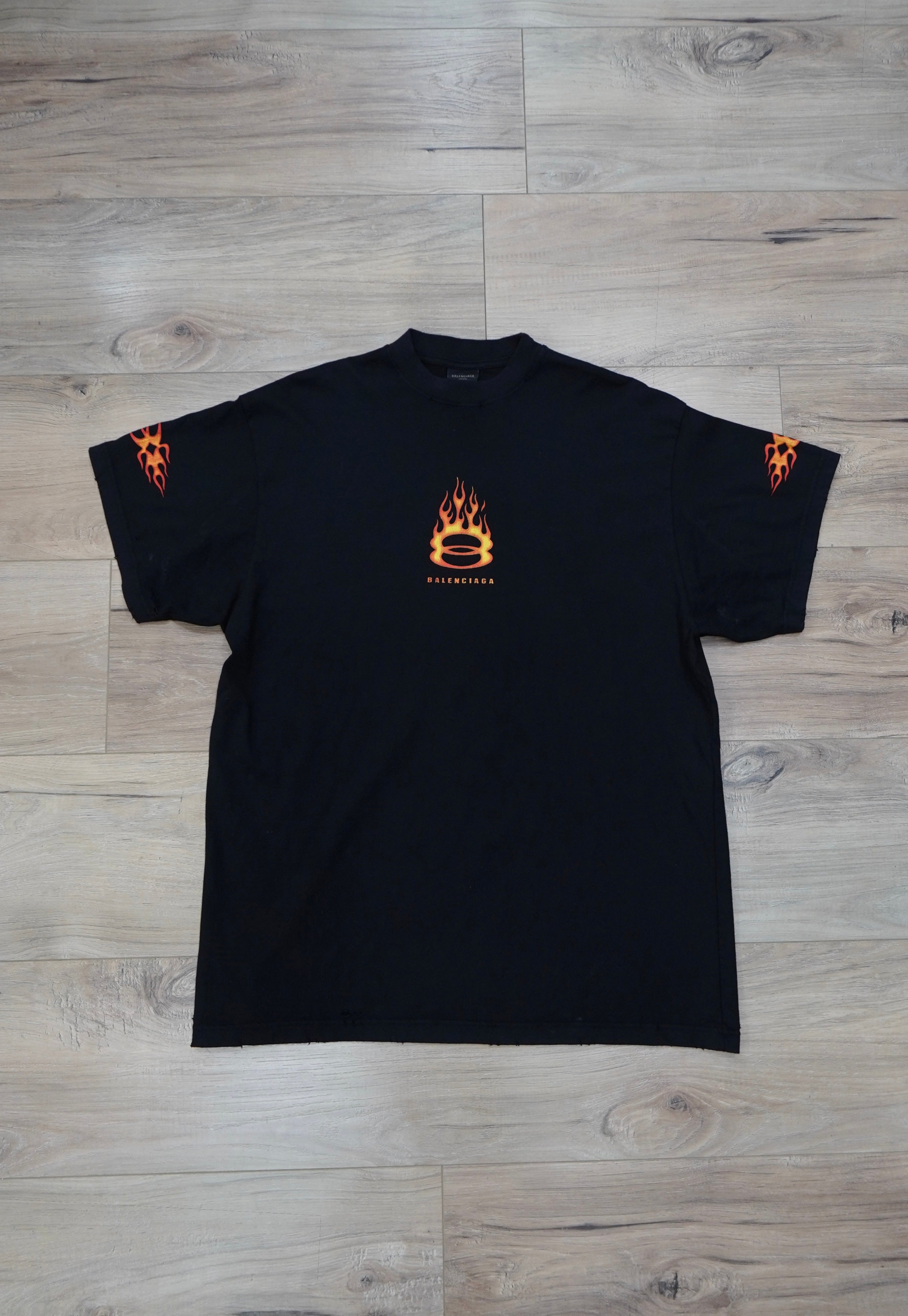 Balenciaga Burning Unity Logo Oversized Distressed T-Shirt