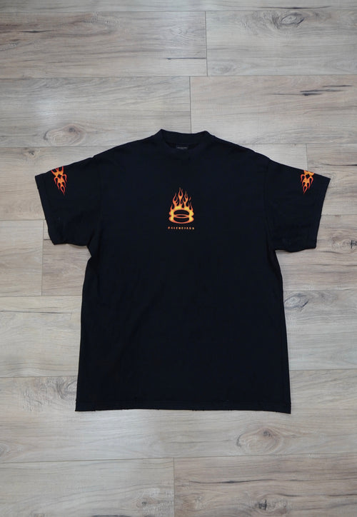 Balenciaga Burning Unity Logo Oversized Distressed T-Shirt