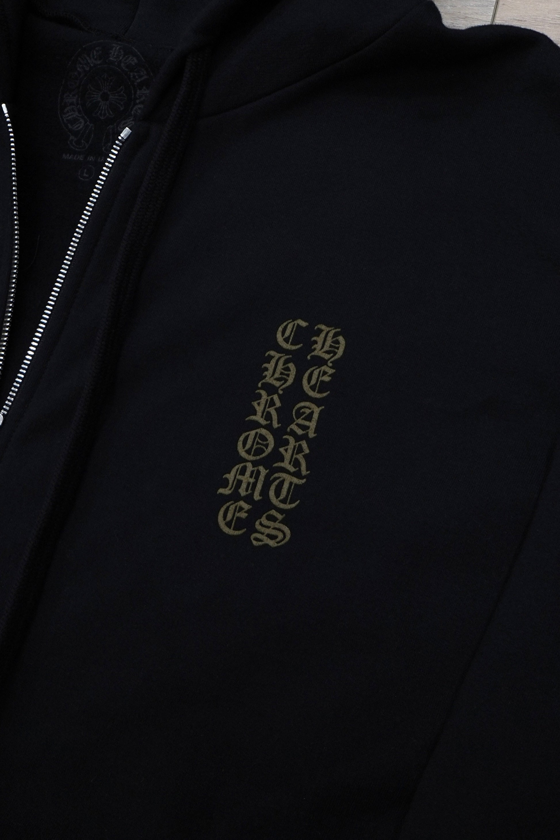 Chrome Hearts Vertical Logo Olive Zip Up Hoodie