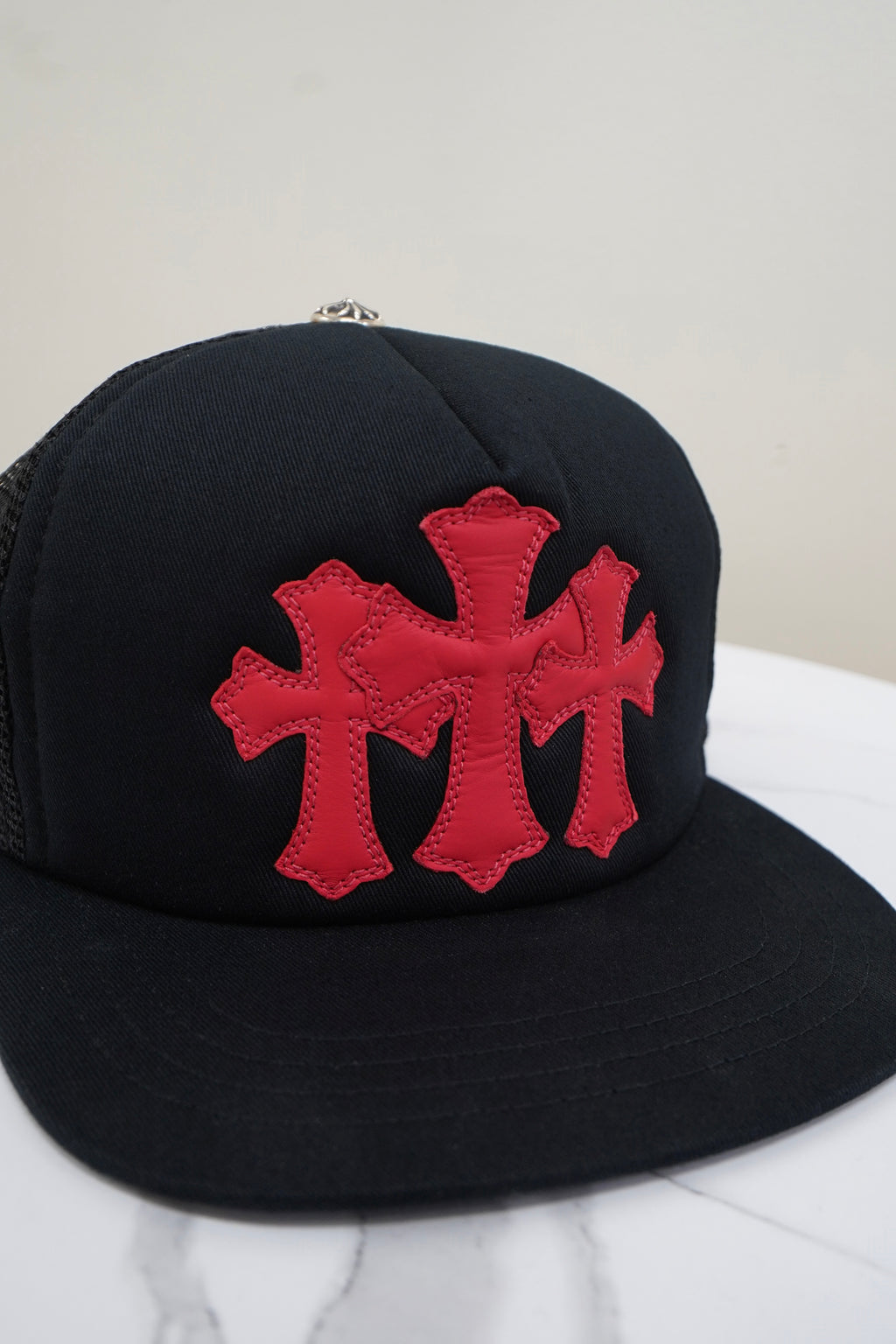 Chrome Hearts Red Cemetery Cross Trucker Hat