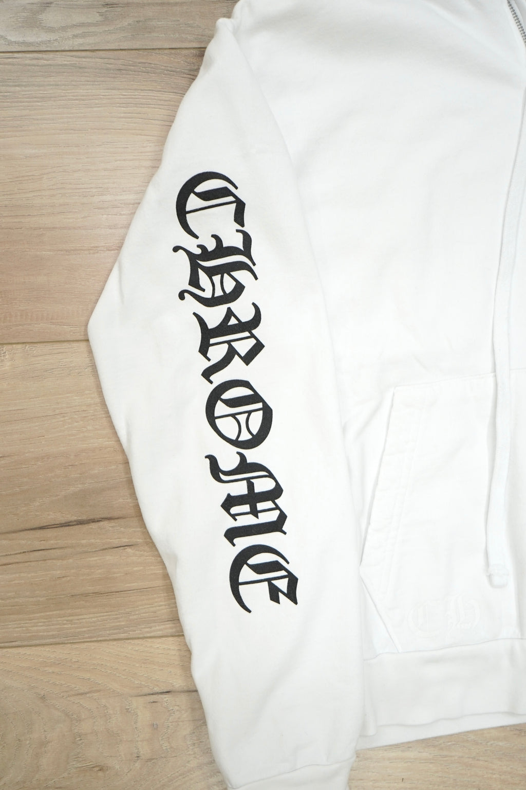 Chrome Hearts White Vertical Logo Zip Up Hoodie